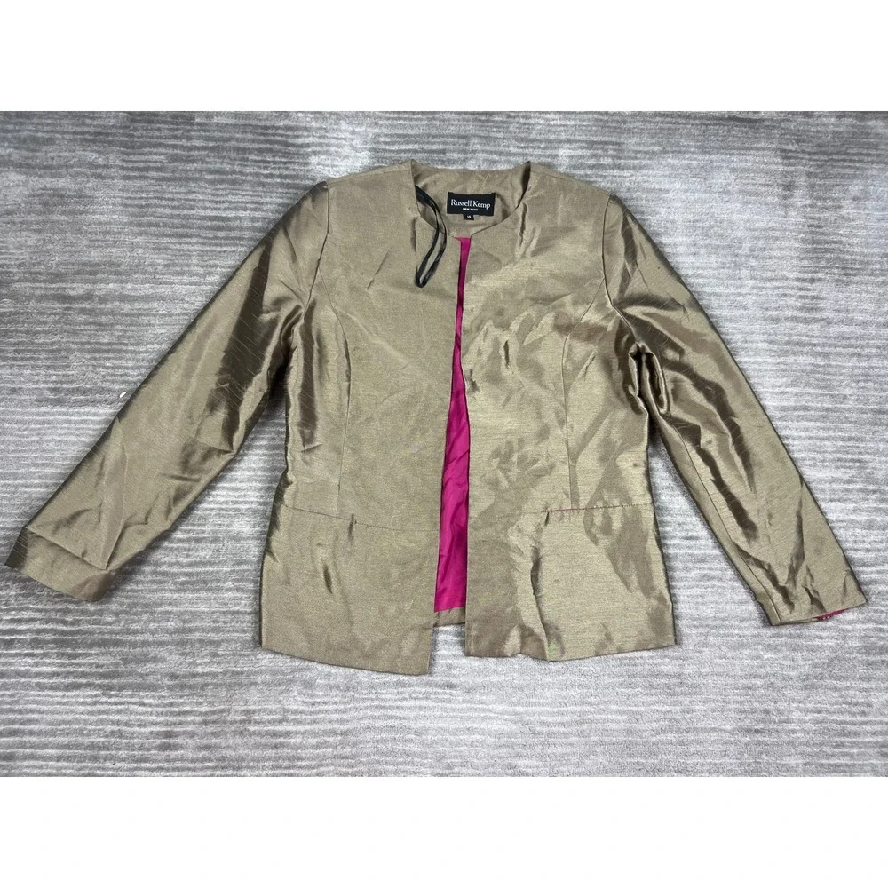 Russell Kemp Pant Suit Women 14 Gold Pink Metallic Formal Open Front Made in USA